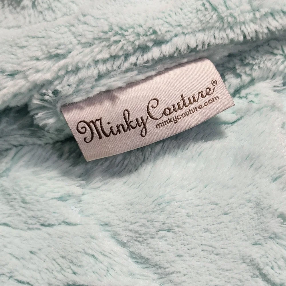 Minky Couture Luxury Baby Blanket Aqua Blue Plush Faux Fur 30x36 Kids Throw